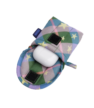 Baggu Puffy Earbuds Case - Green Star Plaid