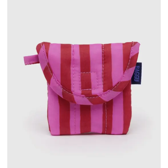 Baggu Puffy Earbuds Case - Pink & Red Stripe