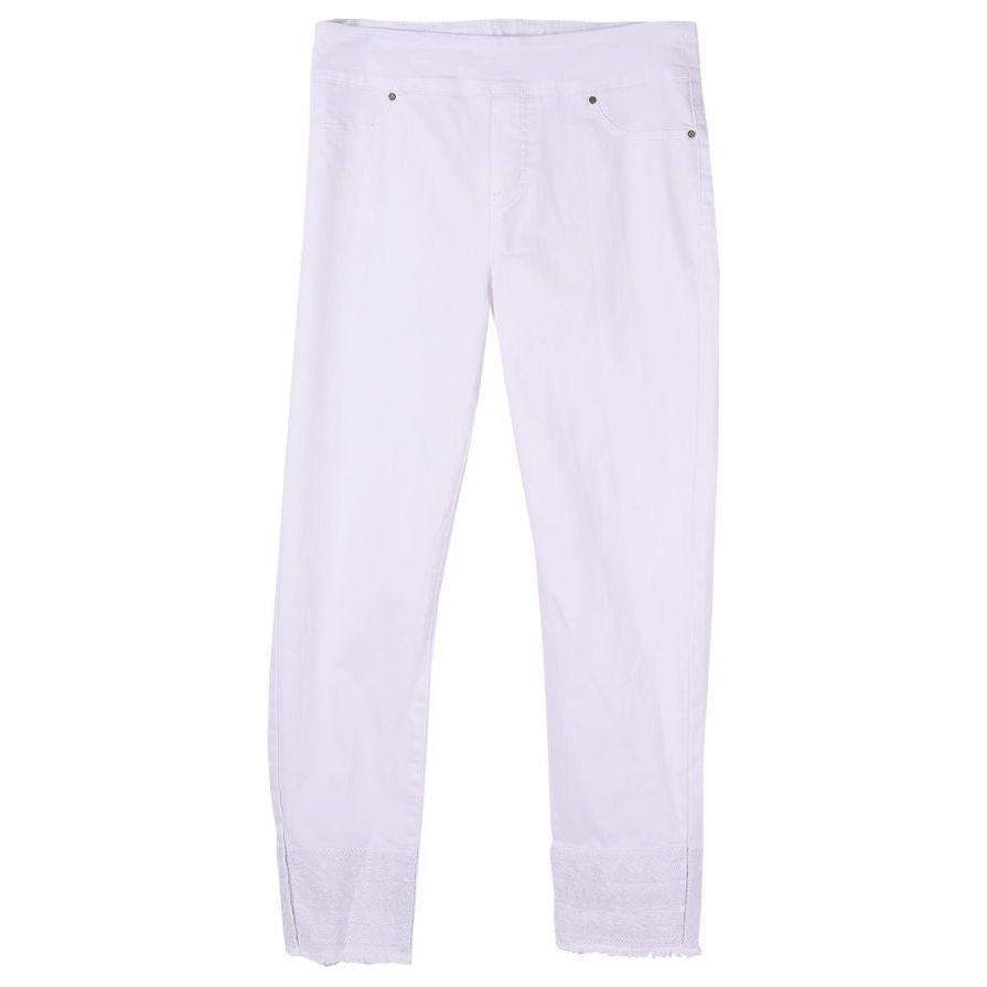 Thin Her Pull-On Tonal  Embroidered Hem Crop Jeans (N13303PM) WHT