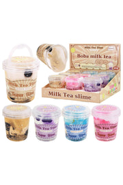 Boba Milk Tea Pom Pom Glittery Slime Jar (Color Chosen At Random)