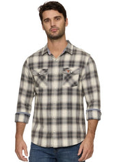 Texas Longhorn Flag & Anthem Men's Alma Vintage Wash Flannel Shirt (101-WS046V)(Cream/Charcoal)