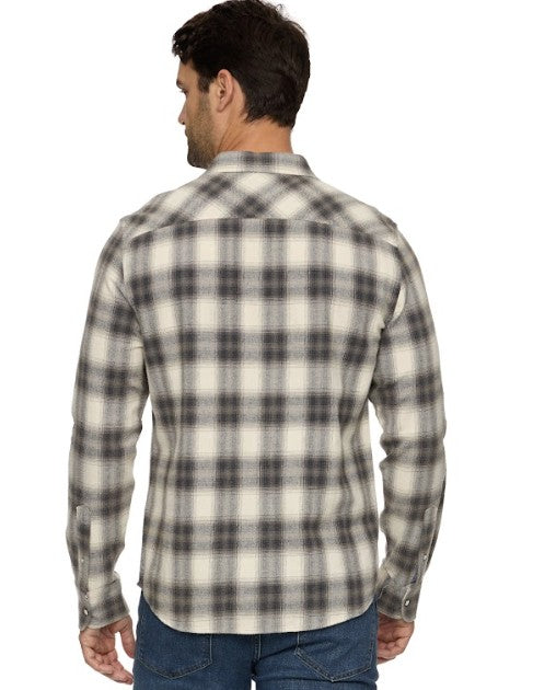 Texas Longhorn Flag & Anthem Men's Alma Vintage Wash Flannel Shirt (101-WS046V)(Cream/Charcoal)
