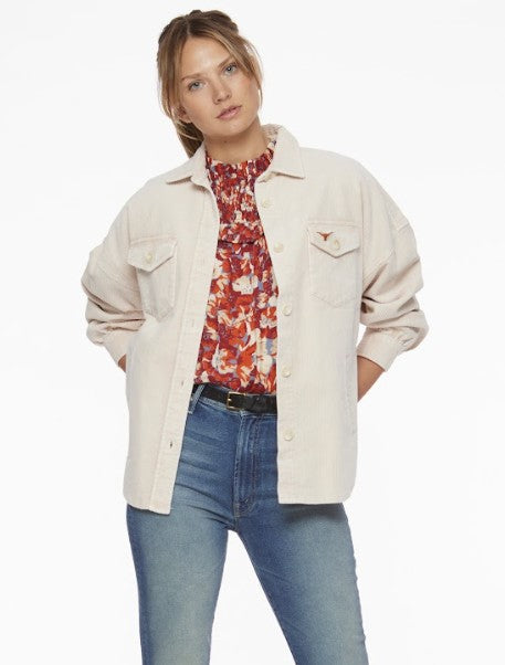 Texas Longhorn Flag & Anthem Ladies Cayce Corduroy Shirt Jacket (101-OW6019W)(Cream)