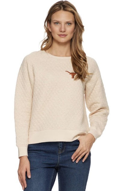 Texas Longhorn Flag & Anthem Ladies Woodlawn Quilted Pullover  (101-KT7256W)(Oatmeal)