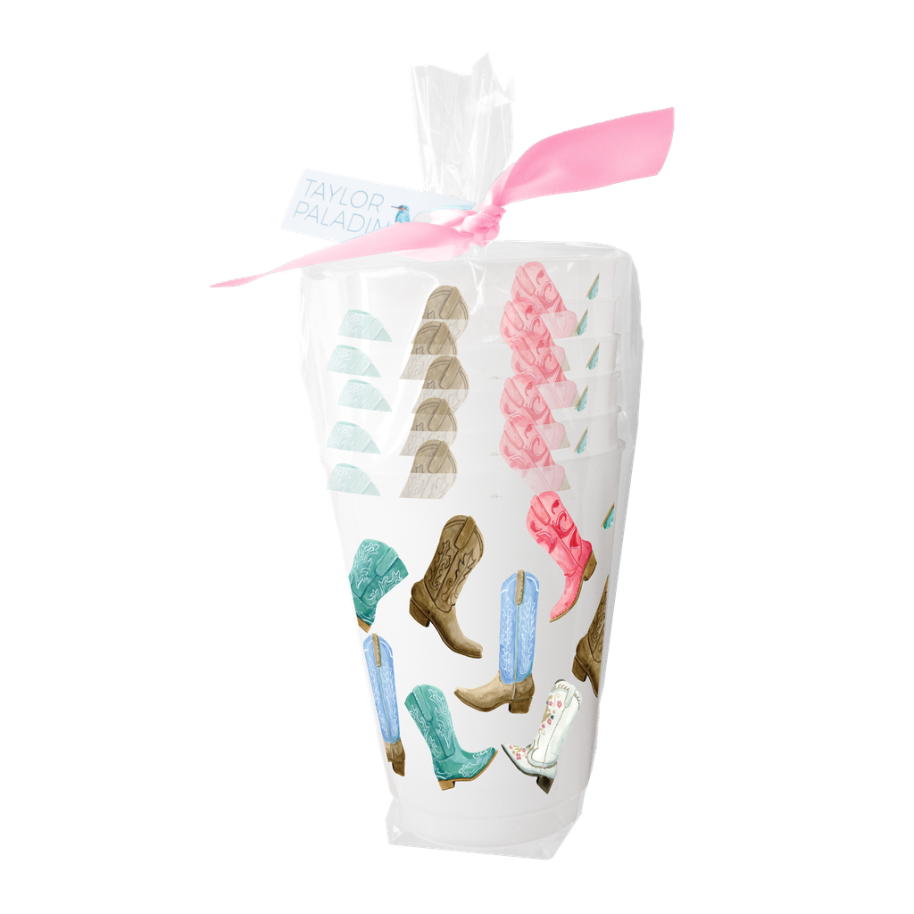 Taylor Paladino Colorful Cowboy Boots  Frosted Plastic drink Cups | Set of 6