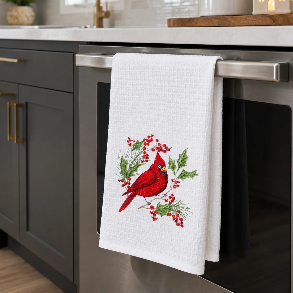 Kay Dee Cardinal Embroidered Waffle towel (H8358)