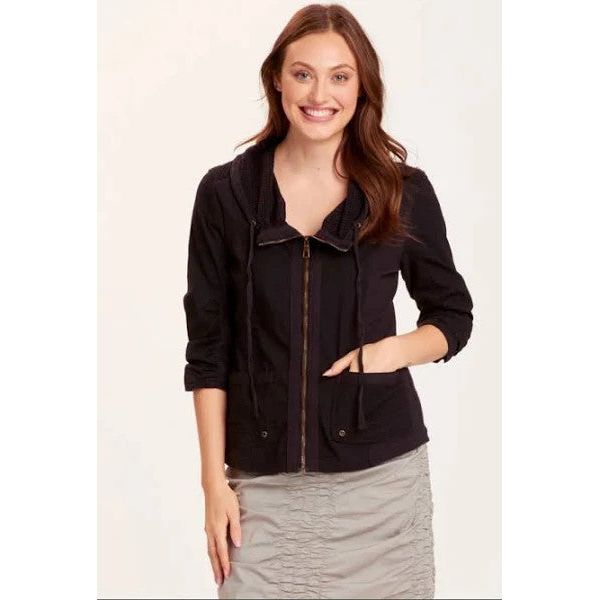 XCVI Fjord Poplin Zip Front Pocket Black Jacket