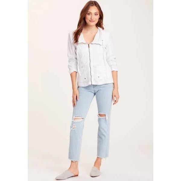 XCVI Fjord Poplin Zip Front Pocket White Jacket