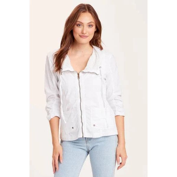 XCVI Fjord Poplin Zip Front Pocket White Jacket