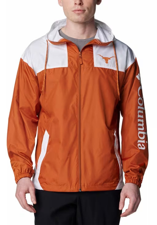 Texas Longhorn Columbia Men's Flash Challenger ll Hooded Windbreaker Jacket (CEDAR/WHT)