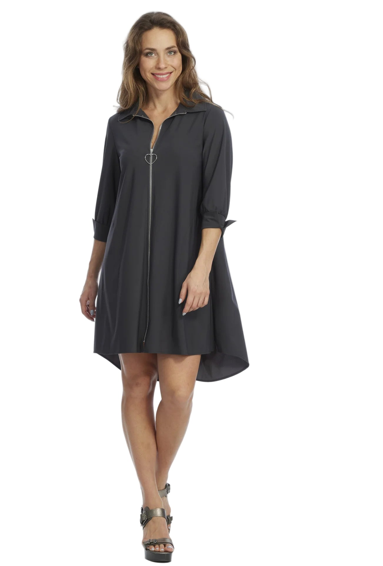 Lior Delice Zip Front 3/4 Sleeve Short Solid Dress/Jacket (BLK)