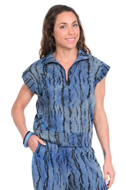 Lior Gilly 1/4 zip Top with Stitch Detail (Gilly-11-Ar) (Blue Burnout)