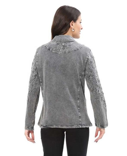 Parsley & Sage Gilly Silver Vintage Wash Tonal Embroidery Jacket