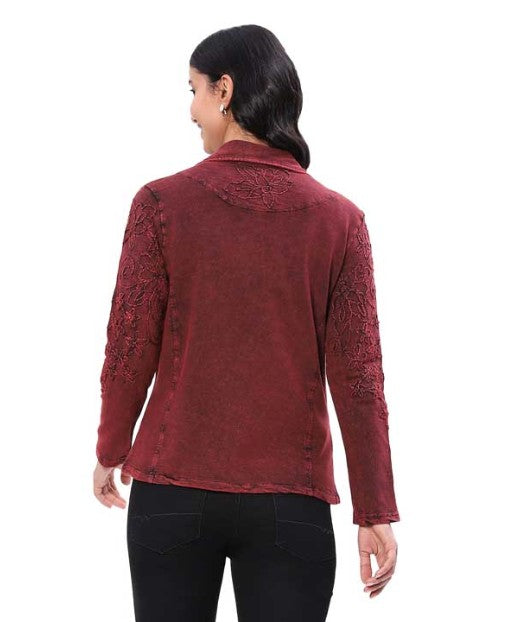 Parsley & Sage Gilly Wine Vintage Wash Tonal Embroidery Jacket