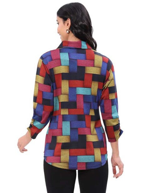 Parsley & Sage Glory Print 3 Button Pullover Shirt (MULTI)