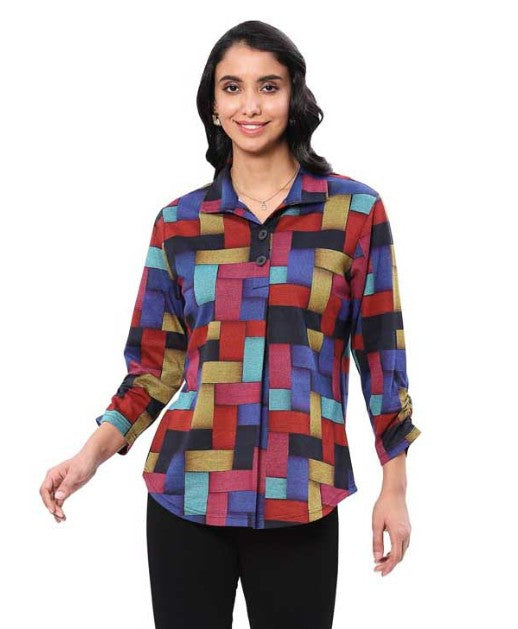 Parsley & Sage Glory Print 3 Button Pullover Shirt (MULTI)