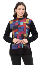 Parsley & Sage Glory Geo Print Front Solid Sleeve Top (MULTI)