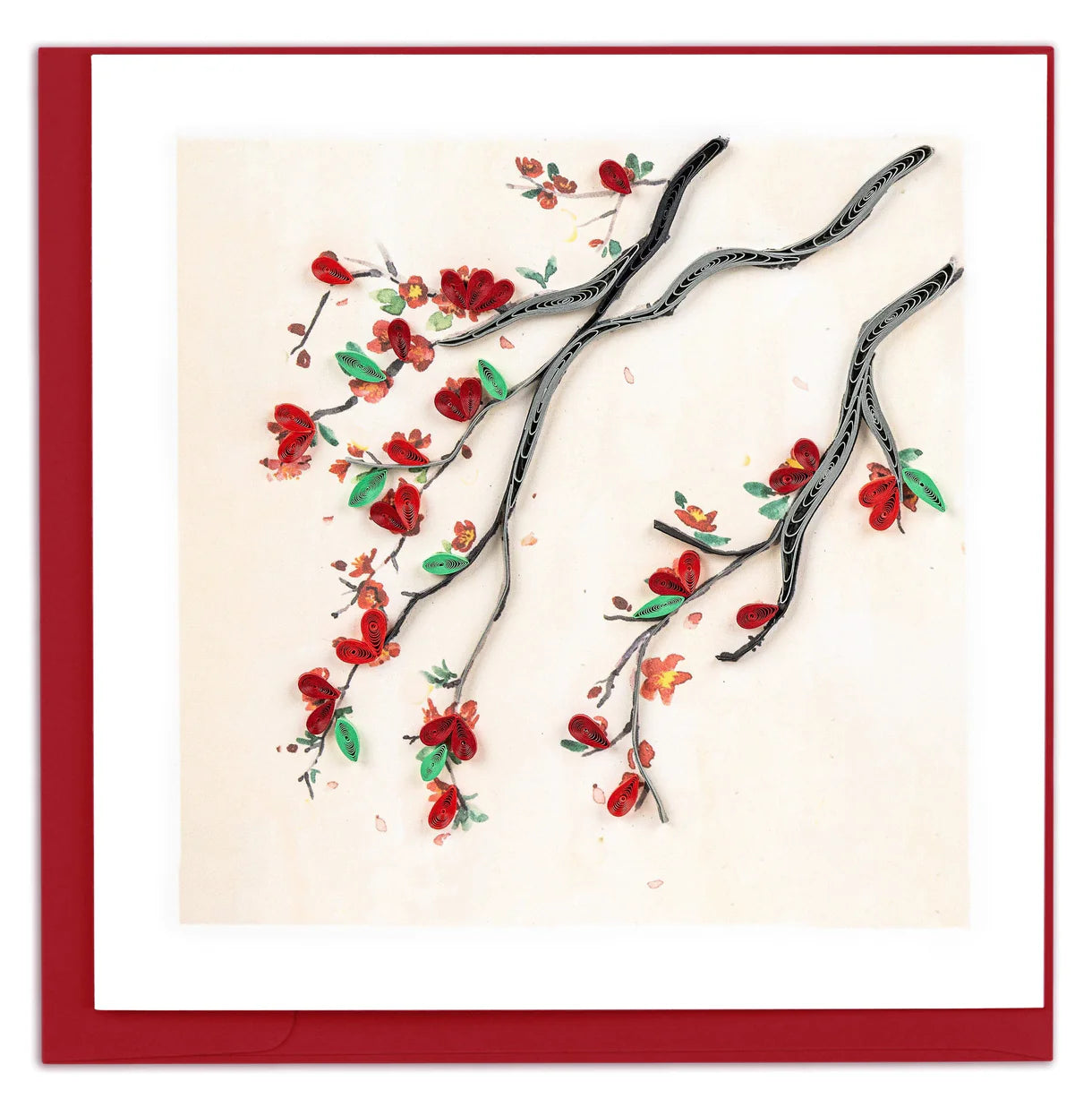 Quilling Card Red Flower Branch (BL1486)