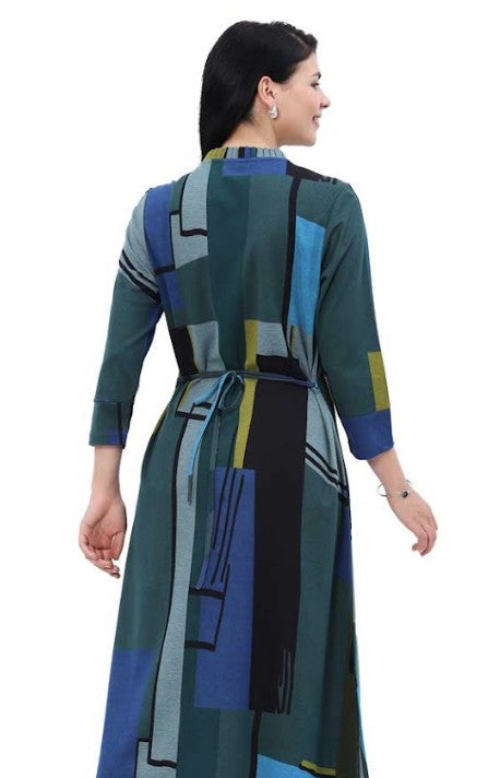 Parsley & Sage Greta Geo Print Dress (BLU/GRN)