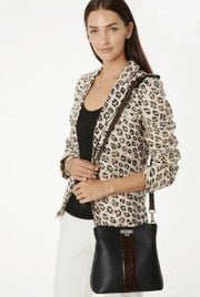 Brighton Joe Bucket Black & Chocolate Croc Leather Handbag (H43209)