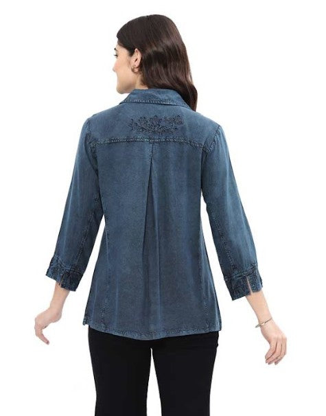 Parsley & Sage Harlyn Vintage Washed Tonal Shirt (BLU)