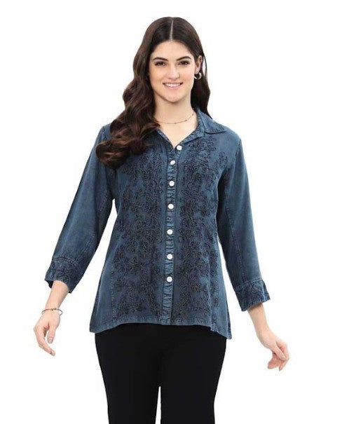 Parsley & Sage Harlyn Vintage Washed Tonal Shirt (BLU)