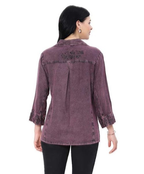 Parsley & Sage Harlyn Vintage Washed Tonal Shirt (PLUM)