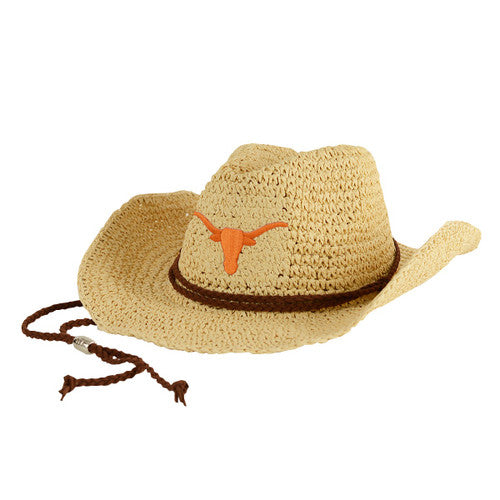 Texas Longhorn Sahara Crushable Straw Cowboy Hat (NAT)