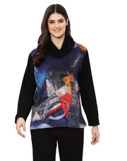 Parsley & Sage Heaven Abstract Print Cowl Neck Top (BLK/MULTI)