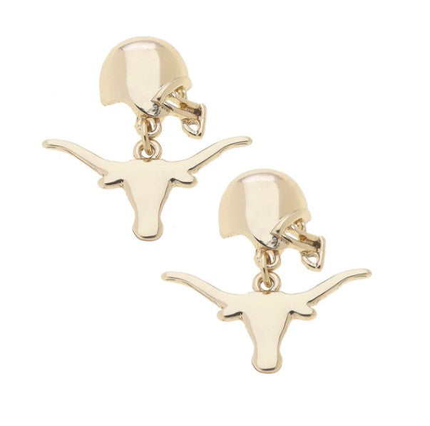 Texas Longhorn Canvas Texas Helmet & Logo Earrings (GLD) (26254E-TEX)