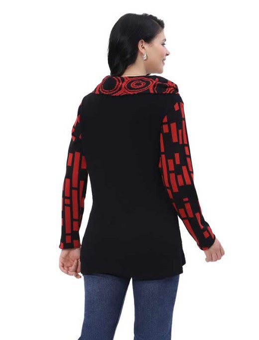 Parsley & Sage Hilda Printed Cowl Neck Top (BLK/RED)