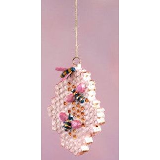 Glitterville Pink Honeycomb Bee Glass Ornament (CG0460)
