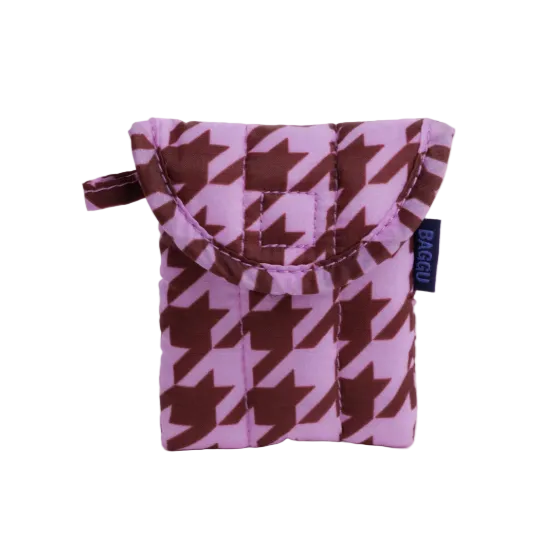 Baggu Puffy Earbuds Case - Pink Houndstooth
