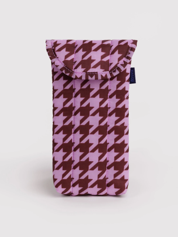 Baggu Puffy Glasses Sleeve - Pink Houndstooth