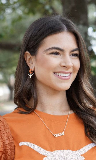 Texas Longhorn Canvas Longhorn Logo Huggie Hoop Earrings (BO/GLD)