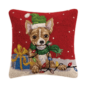 Peking Handicraft Holiday Chihuahua Hook Pillow 16" SQ