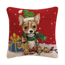 Peking Handicraft Holiday Chihuahua Hook Pillow 16" SQ