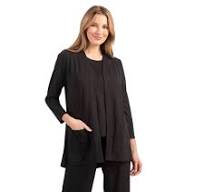 Habitat Core Travel Solid Black Long Shirred Back Open Front Cardigan Jacket (55935)