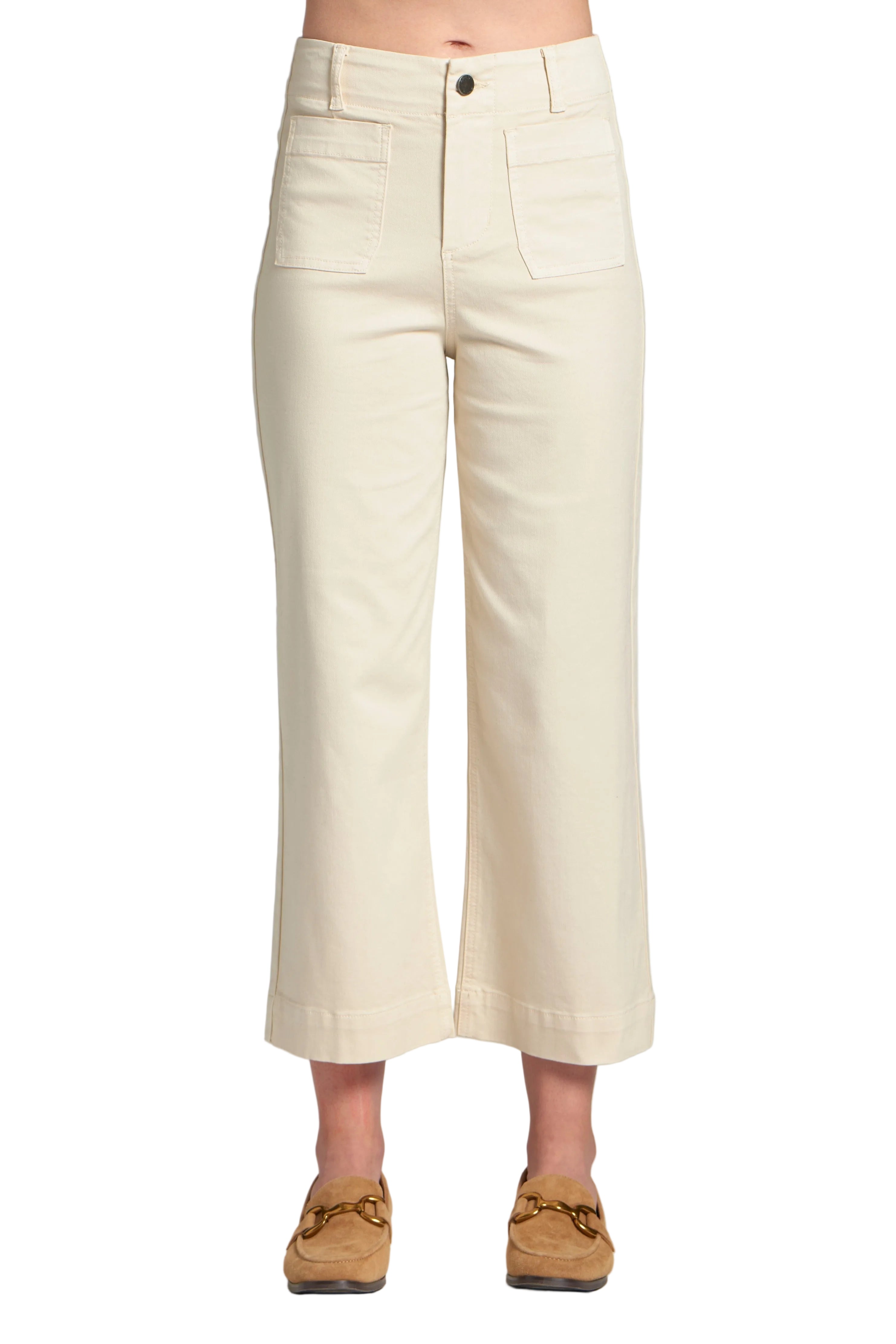 APNY Wide Leg Patch Pocket Crop Jeans (B168) (Natural )