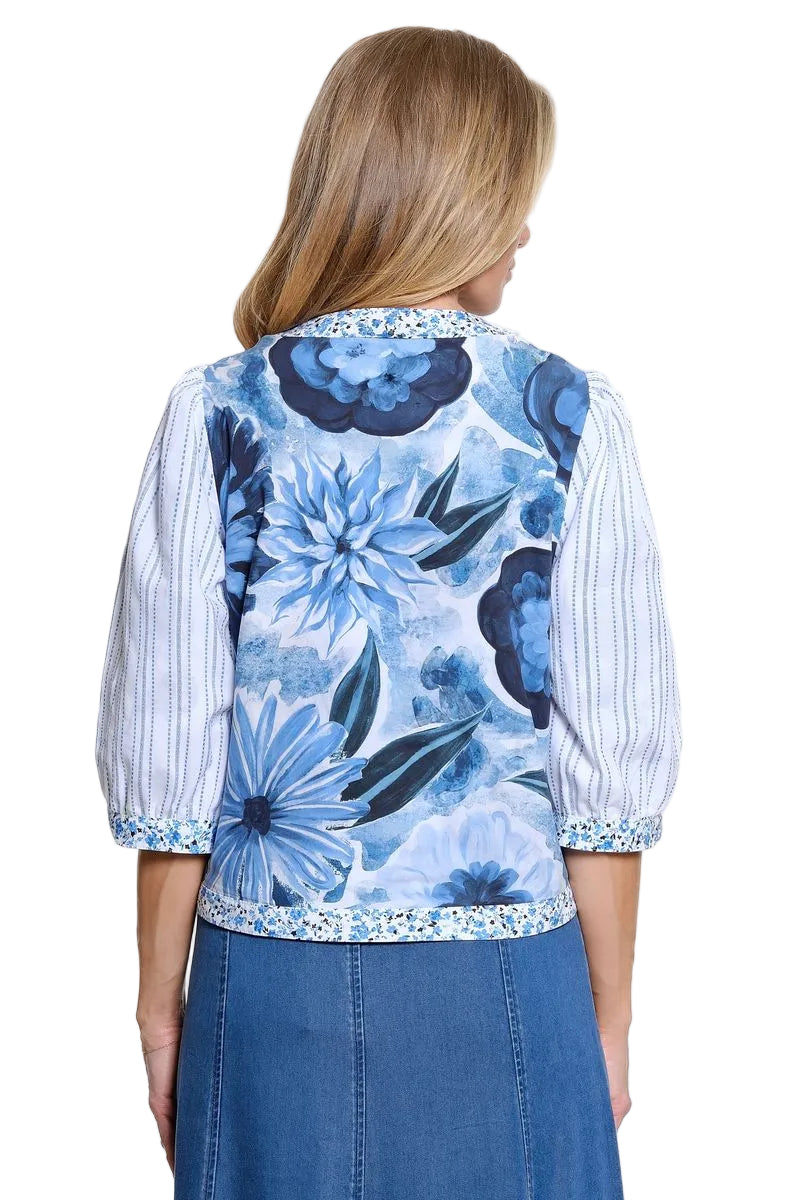 John Mark Floral Embroidered Reversible Jacket(J16335JM)(White/Blue/Floral)