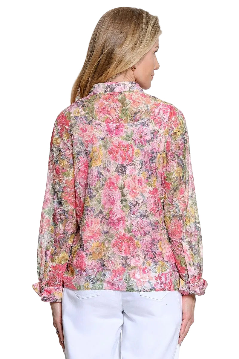 John Mark Abstract Floral Lace Blouse with Tank(J16347BM)(Multi)