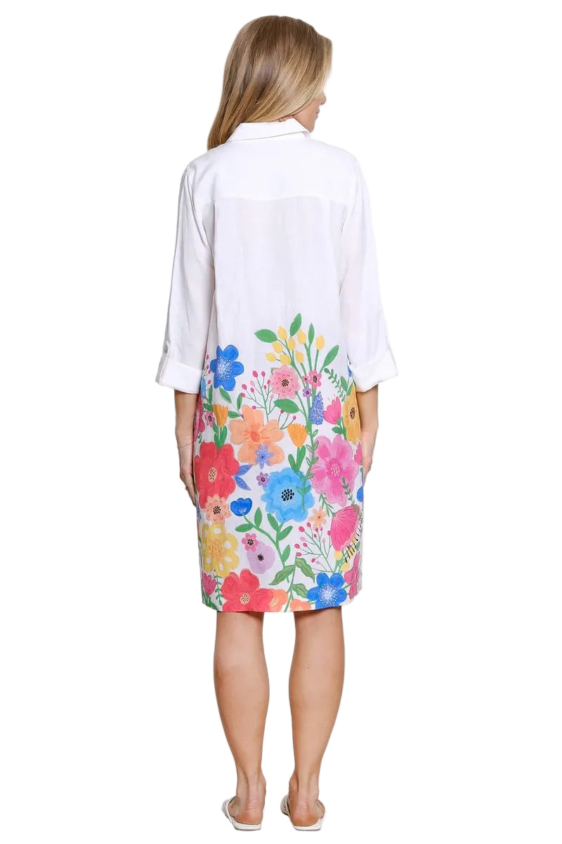 John Mark Floral Border Print Shirt Dress(J16354DM) (White/Floral)