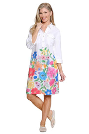 John Mark Floral Border Print Shirt Dress(J16354DM) (White/Floral)