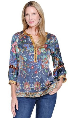 John Mark Navy Multi Mix Print Y-Neck Tunic (J35440TM)