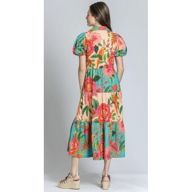 APNY Mixed Floral Print Tiered Long Dress