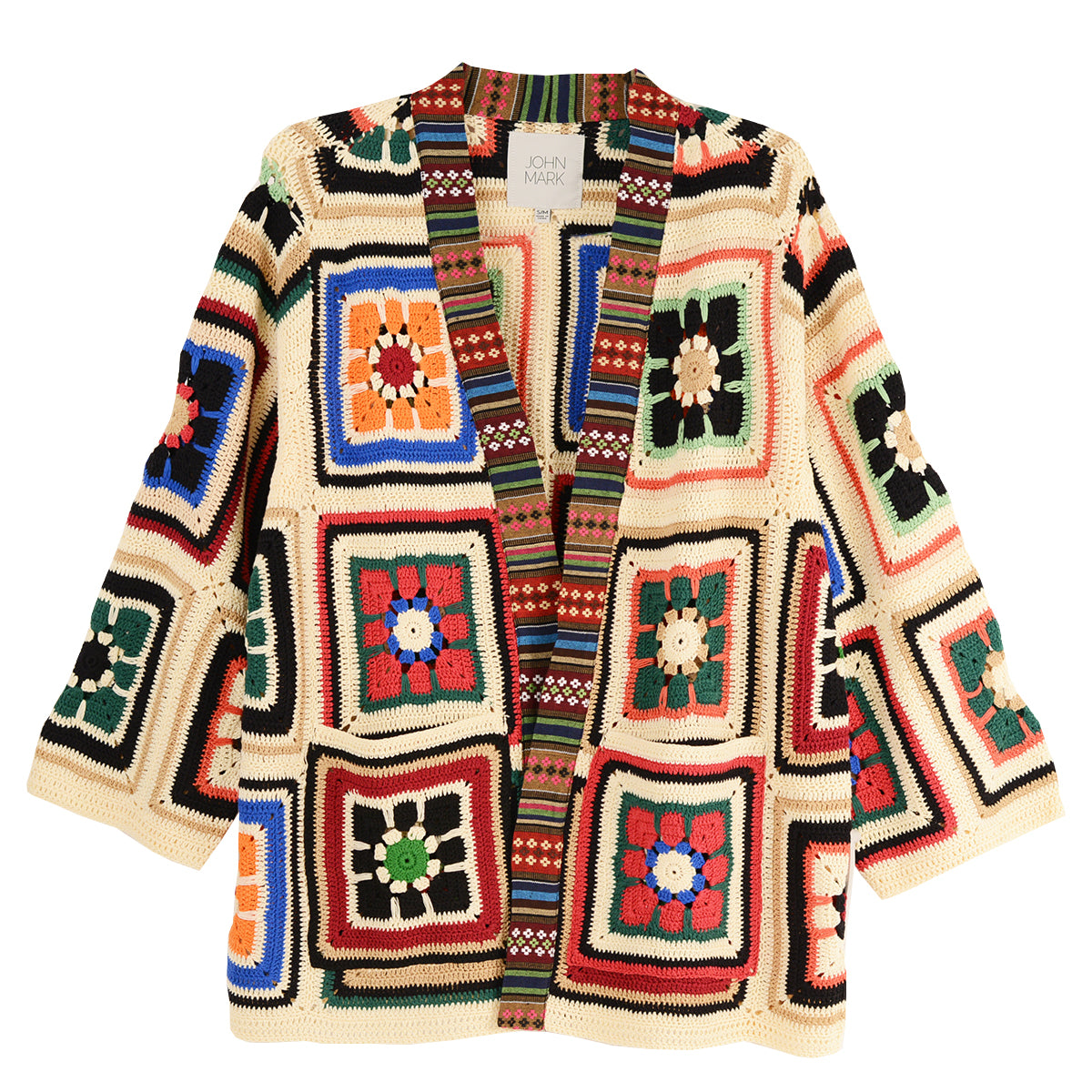 John Mark Granny Square Vintage Crochet Open Front Cardigan Sweater