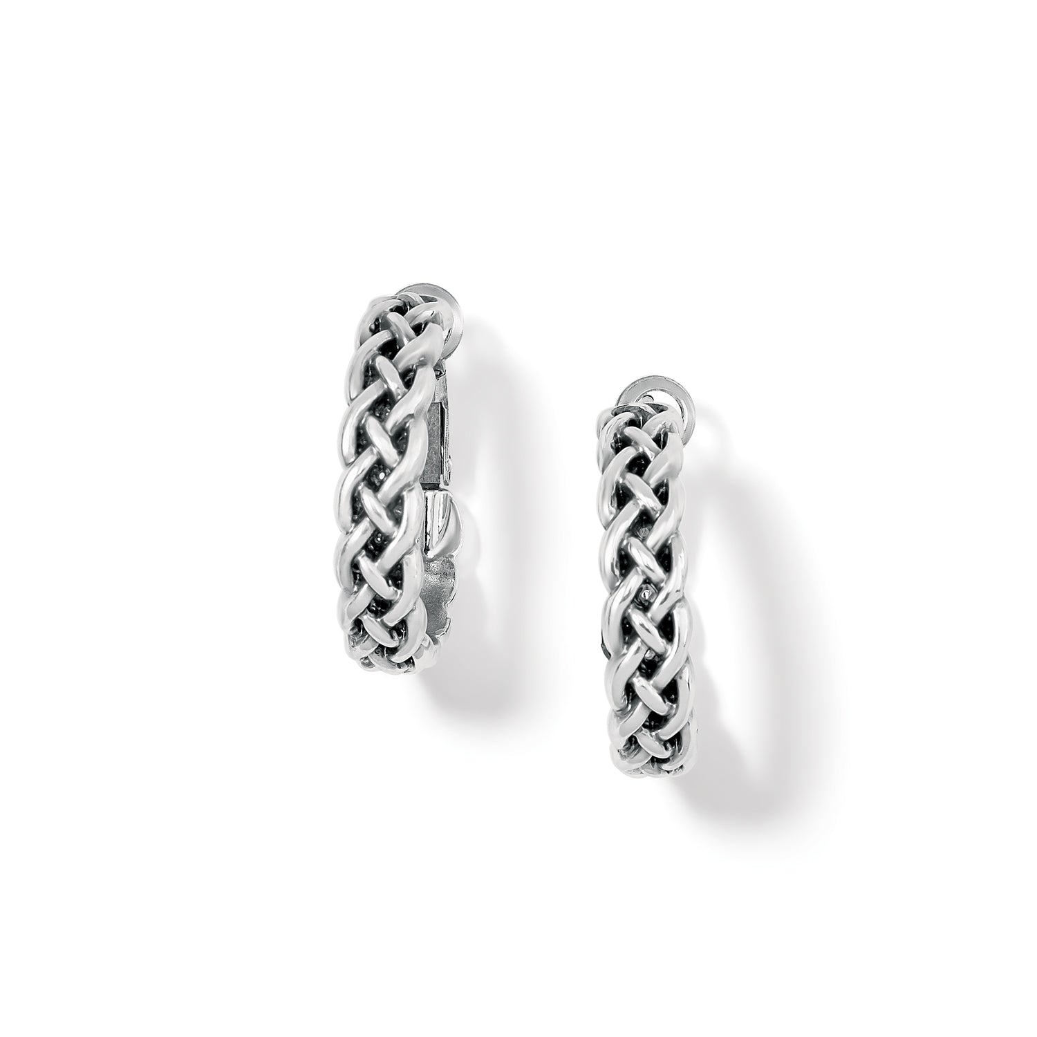 Brighton Interlok Small Braided Leverback Hoop Earrings (SLV)