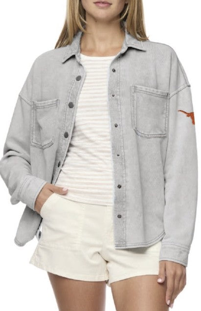 Texas Longhorn Flag & Anthem Ladies Super Plush Shacket (101-OW6293W) (Gry Heather)