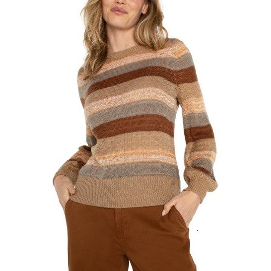 Liverpool Jasper Stripe Long Sleeve Crew Sweater
