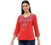 Parsley & Sage Jenna Knit Embroidered Top (Red)